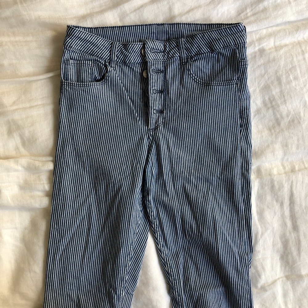 H&M blue and white pinstripe high waisted jeans